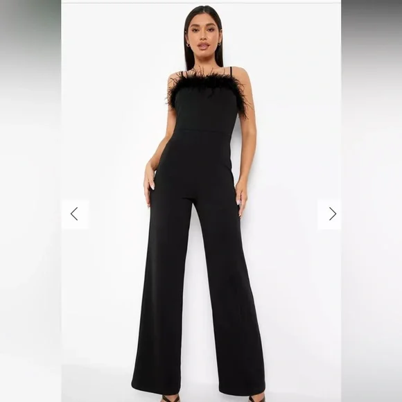 {Boohoo} Strappy Feather Wide Leg Jumpsuit - NEW, WEDDING, BIRTHDAY - Picture 1 of 9
